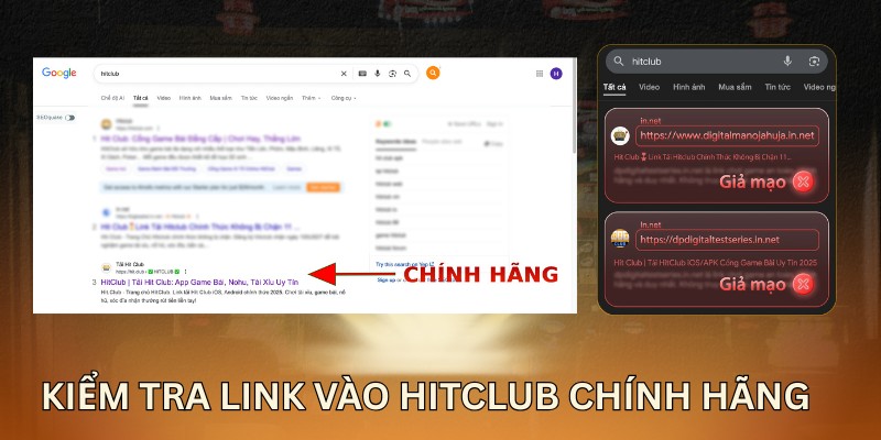 HITCLUB Phân Biệt Thật Giả Chuẩn Nhất Cho Người Chơi Mới 2 Cách chọn đúng trang Mainsite HITCLUB chính chủ